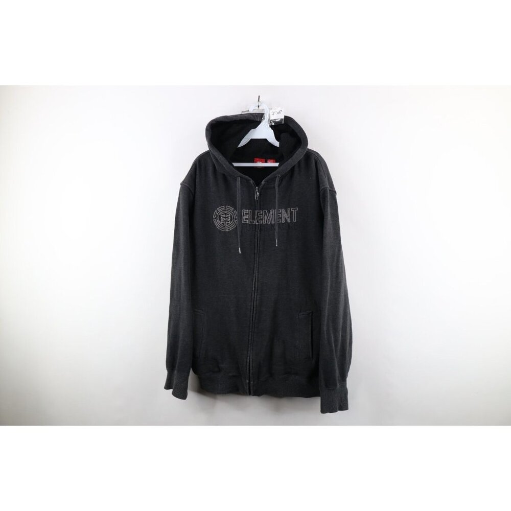 Vtg 90s Element Skateboards Mens XL Faded Deep Pile Fleece Lined Full Zip Hoodie